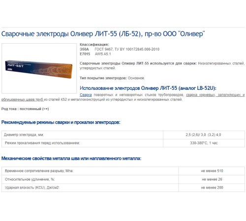 Электроды сварочные OLIVER PRO ЛИТ-55т 3.0 мм