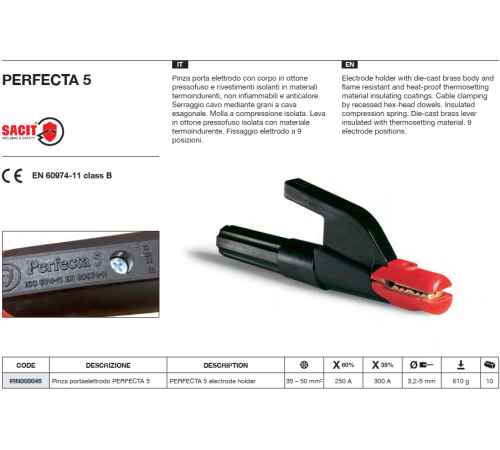 Электрододержатель PERFECTA SACIT 300A 5 PIN000045
