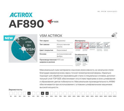 Круг фибровый VSM ACTIROX TOP SIZE AF890 S1 E P36 125mm 709158
