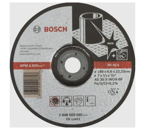 Круг образивный по нерж 180х6х22,2 мм, вогнутый , BOSCH_2608600540