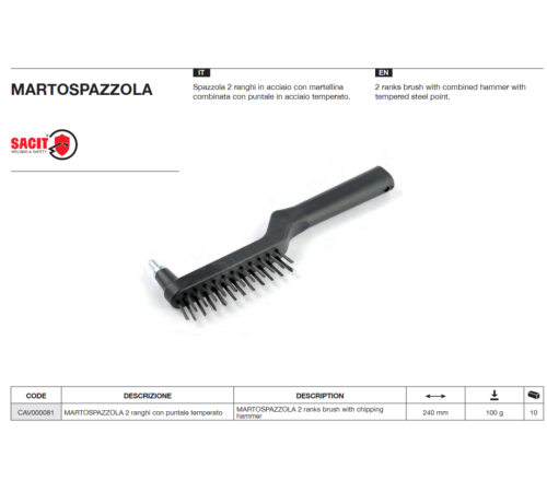 Щетка ручная двухрядная Sacit с молотком MARTOSPAZZOLA (в уп.-10шт.) CAV000081
