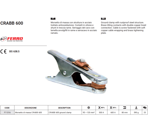 Зажим заземления FERRO AZIA SOLUT 600А CRABB 600 F11316