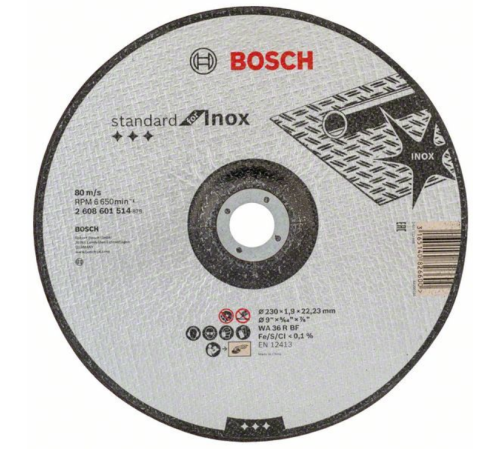 Круг отрезной BOSCH AZIA Standard Inox 230x1,9мм 2608601514