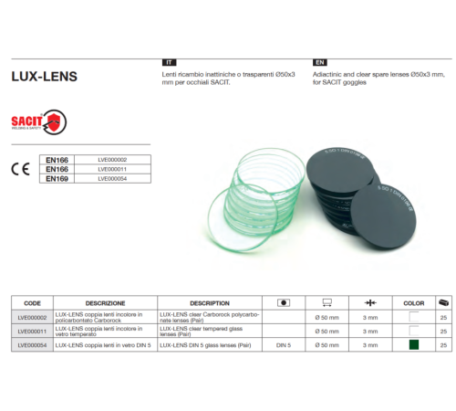 Стекла защитные Sacit 5 DIN 50x3mm LUX-LENS LVE000054