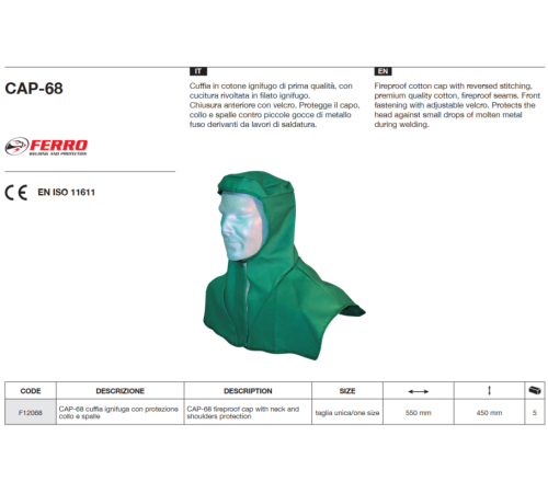 Подшлемник сварочный (хлопок+PROBAN) CAP-68_Ferro