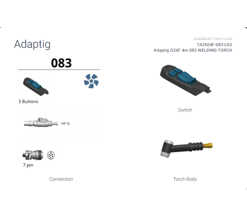 Горелка аргонодуговая Adaptig G26F 4m 083 (аналог TX225G)_Trafimet AZIA
