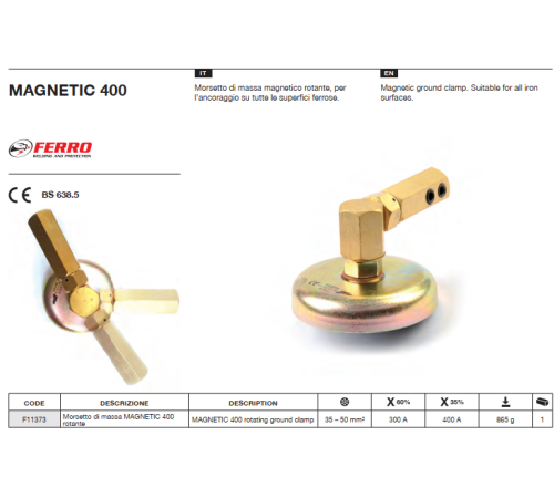 Зажим заземления FERRO AZIA 400А магнитный вращающийся MAGNETIC 400 F11373