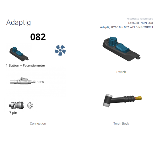 Горелка аргонодуговая Adaptig G26 Flex 8m 082 (аналог TX225G)_Trafimet