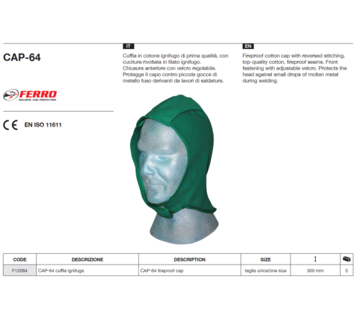 Подшлемник сварочный (хлопок+PROBAN) CAP-64_Ferro  AZIA