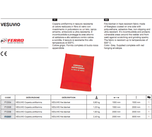 Покрывало сварочное Vesuvio 2x2m (500 град) _FERRO