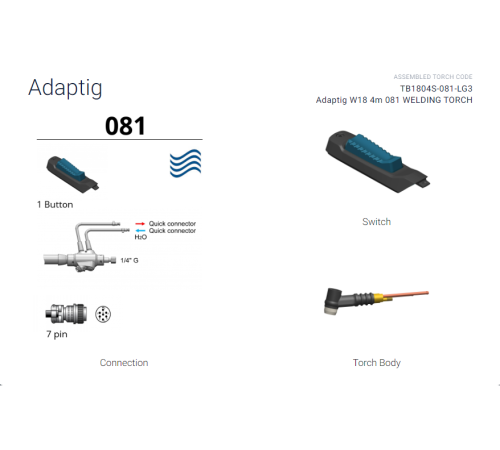 Горелка аргонодуговая Adaptig W18 4m 081 (аналог TX355W)_Trafimet AZIA