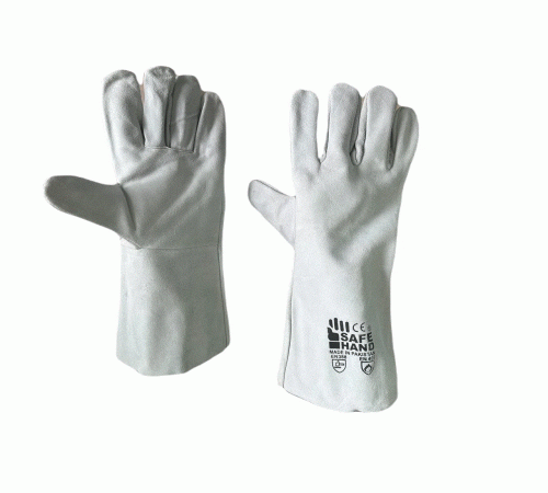 Краги сварочные из спилка сварщика серого цвета без подкладки разм. 35см_SAFE HAND_SHW SOLUT|  AZIA