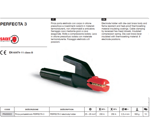 Электрододержатель PERFECTA SACIT 250A 3 PIN000022