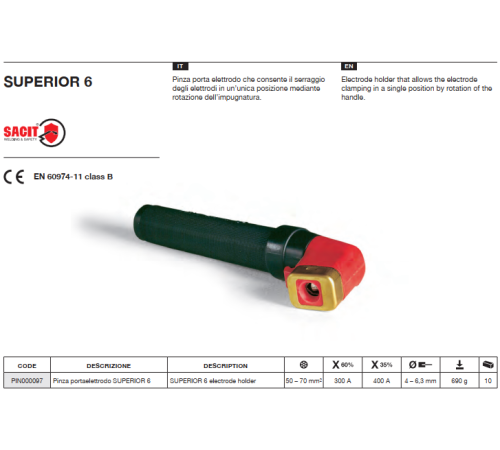 Электрододержатель 400A безогарковый SUPERIOR 6 (в уп. 10 шт)_SACIT