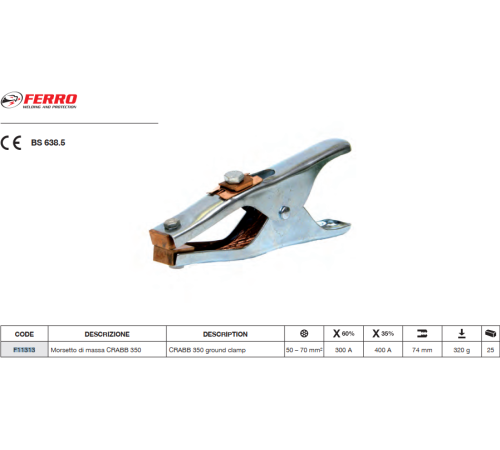 Зажим заземления FERRO AZIA 400A CRABB 350 F11313
