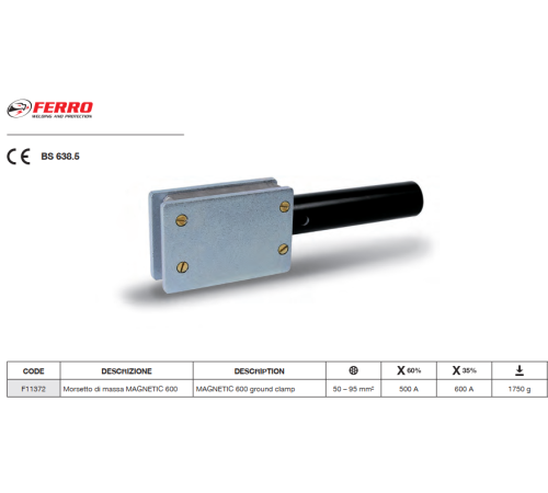 Зажим заземления FERRO AZIA 600А магнитный MAGNETIC 600 F11372