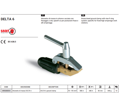 Зажим заземления 600A винтовой DELTA 6 (в уп. 10 шт)_Sacit AZIA