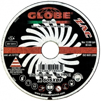 Диск отрезной 125X1.3X22.23 Steel and Inox A60SX ZAC ONE Globe_G1722 SOLUT|